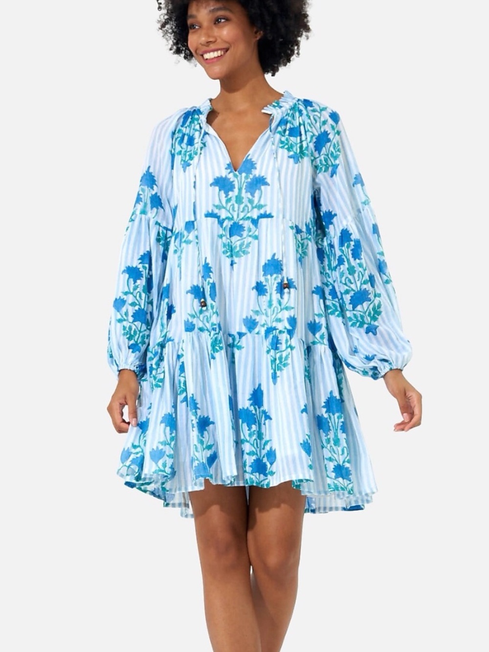 Oliphant Size S • Blue Stripe Floral Mini Dress.